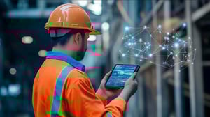 Construction worker holding tablet